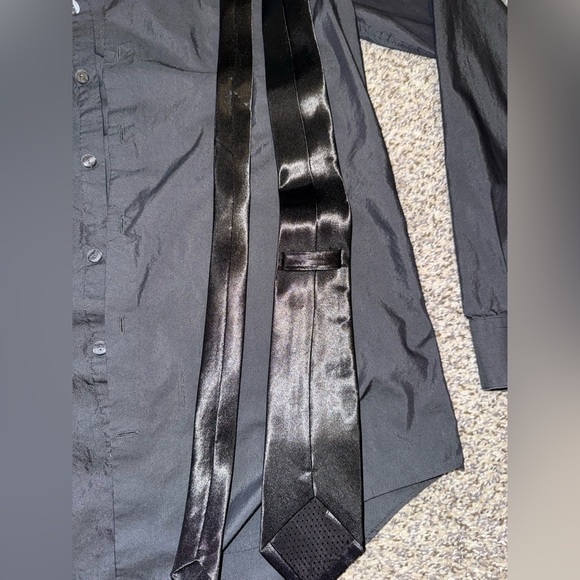 Express black slim fit button down with black tie - Picture 6 of 7